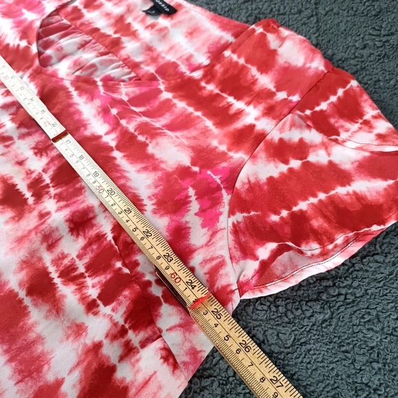 Torrid Women's 3X Pink Burgundy Tie Dye Stripe V-Neck Flutter Sleeve Blouse - Picture 4 of 5